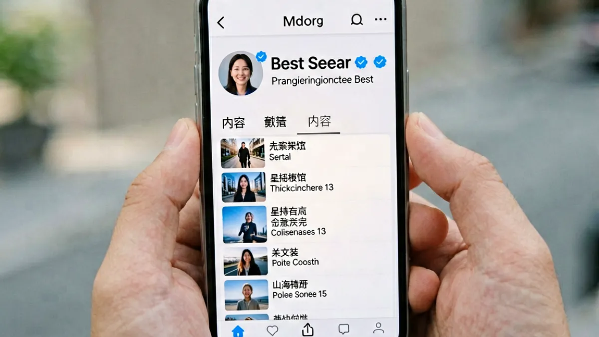 成人抖音平台内容筛选界面，展示认证创作者标识与内容分类标签功能